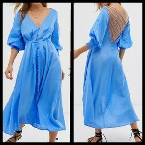Free People Sky Blue Midi Dress with Lattice Back